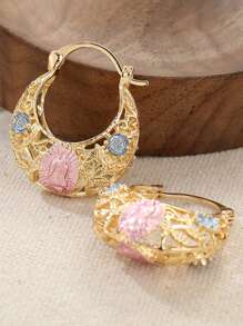 一对创意复古彩色花朵镂空环状耳环，女性节日聚会、结婚周年纪念礼物的精美配饰 - 金色 - 查看 2