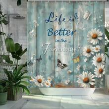 72" Original Design Light Blue Woodgrain Daisy Farmhouse Waterproof Shower Curtain With 12 Hooks Room Decor Bathroom Accessories Back To School