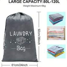 Bolsa de lavandería de viaje extra grande con cordón, bolsa de almacenamiento de ropa sucia de gran resistencia, cesta de lavandería fácil de instalar, esencial de viaje, disponible en 4 colores, con diseño transparente, cierre con cordón, resistente a rasgaduras y de poliéster de alta calidad, plegable, adecuado para viajes, dormitorios, cruceros, almacenamiento, bolsa de lavandería, bolsa de almacenamiento