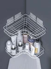 1pc Multifunctional Corner Shelf, Bathroom Organizer Rack, Wall Mount Triangle Basket For Kitchen, Bedroom, No-Drill