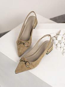 Women's Closed Toe Button Chunky Heel Pumps