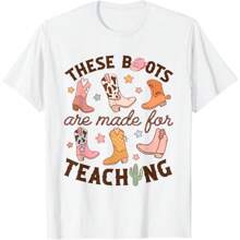 Camiseta de profesor vaquero "Estos Zapatos Están Hechos para Enseñar en la Escuela", 100% algodón de manga corta clásica de tela gruesa - Blanco - Ver 1