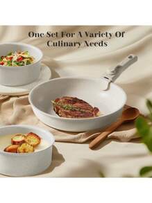 12 Pcs Pots And Pans Set, White Granite Nonstick Cookware Sets Detachable Handle, Stackable Induction Kitchen Cooking Set, Stain & Scratch-Resistant - 白色 - 查看 2