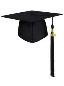 毕业哑光成人帽，带 2025 流苏，男女通用可调节毕业帽，金色年份吊饰，现代主义涤纶毕业帽设计派对帽，适用于派对、典礼、摄影道具和装饰，完美的毕业派对礼物，派对装饰 - 黑色 - 查看 8