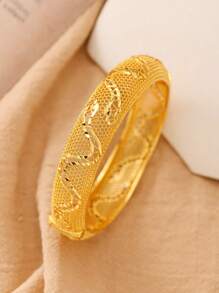 1pc 24K Gold Plated Lattice Snake Pattern Eid Al-Fitr 2025 Chinese Zodiac Bangle Bracelet For Women, Suitable For Gifts And Daily Wear