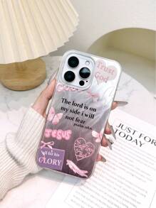 New Porous Feather Chiffon IMD Gradient PC+TPU Integrated Glossy Gradient Love Bow Slogan Painting Anti-Fall Phone Case Compatible With IPhone 16/16 Pro/16 Pro Max/15 Pro Max Phone Cases, Exclusive High-End Soft Protective Covers Compatible With IPhone 14 Pro, 13 Pro Max, 11, 12 Pro, 15 Plus And Galaxy A04 - Multicolor - View 2