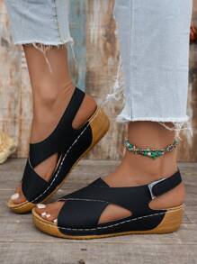 Women's New Summer Peep Toe Sandals, Thick Sole, Slip-On, Round Toe, Open-Toe, Waistline Design, Black And White Bic, Versatile, Beach Sandals That Can Be Worn Outside.