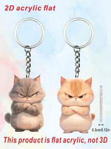 1pc 2D Acrylic Angry Cat Design Pendant/Keychain/Backpack Charm, Decorative Gift