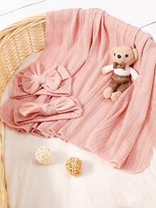 3pcs/Set 1-6 Months Infant Swaddle Blanket Set, Autumn/Winter, Newborn Baby Jacquard Knit Swaddle Wrap, Butterfly Headband Hat