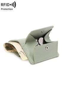 MIYIN Simple RFID Blocking Small Coin Purse Mini Pocket Wallet For Daily Solid Color Litchi Embossed Small Wallet With Card Slot For Credit Card/ ID Card/ Money/ Cash/ Money Lightweight Portable Compact Trifold Card Holder For Men And Woman - Green - View 2