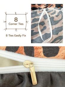 3pcs Leopard Print Lace Duvet Cover Set (Without Comforter), (1 Duvet Cover And 2 Pillow Shams), All-Season Modern Quilted Bedding Set - Multicolor - View 6