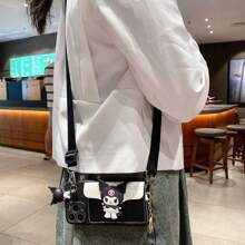 Sanrio Sanrio Kuromi Cartoon Soft Strap Crossbody Phone Case Compatible With Iphone 15 & New IPhone 16 - Built-In Card Slot Wallet Pouch Kawaii Cute Mobile Cover With Detachable Keychain