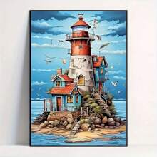 Kit de pintura de diamantes 5D - Paisaje de faro, gemas acrílicas circulares, apto para principiantes, decoración de pared del hogar y regalos, perfecto para volver a la escuela
