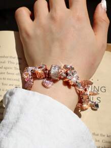 1pc Pink Sakura Flower Charm Bracelet; 1pc Cute Mushroom DIY Bracelet; 1pc Adjustable Butterfly & Flower Bracelet; 1pc Classic Heart Shaped DIY Bridal Wedding Bracelet