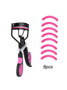1pc Red & Black Dual-Color Eyelash Curler With 4pcs/8pcs Silicone Refill Pads, Natural Curling Eyelash Shaper Makeup Tool - Black - View 7