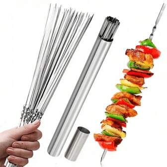 20/30/50pcs Stainless Steel Barbecue Skewers With 1pc Storage Box, Reusable And Easy To Clean, Suitable For Outdoor & Indoor BBQ Party