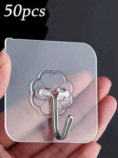 20pcs Strong Adhesive Clear Wall Hooks - Casual Style, Easy To Install, No Drilling Required, Plastic Heart Shaped Utility Hooks For Kitchen And Bathroom Bathroom Organizer Bathroom Decor Fall Decor Back To School