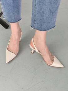 Xin Jing Shoes 女士白色雕塑感高跟鞋，尖头露跟鞋，优雅派对风 - 米色 - 查看 5