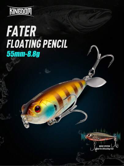 KINGDOM Kingdom Propeller Popper Floating Fishing Lures 8.8g 55mm Trolling Wobblers Rotating Tail Topwater Pencil Professional Hard Bait