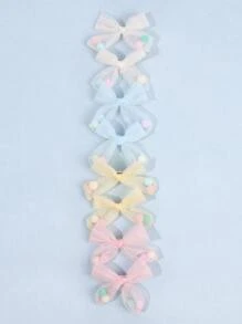 8pcs Hand-Tied Hair Bows For ToddlersPastel Macaron Hair Clip - Tulle & Surprise Pom-Pom Trim For Girls 3-14 ,Soft Elastic Hairpin For Birthday Parties ,Playdates ,Photoprops & Hypoallergenic Sensitive Skin