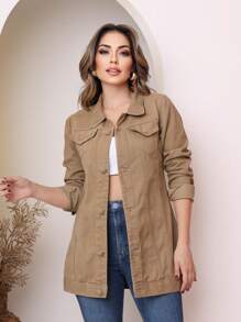 Max Women's Ripped Jeans Jacket Bloggers - 卡其色 - 查看 1