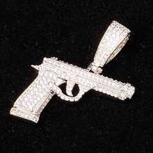 1 件冰枪项链吊坠男士街头文化爪镶饰品方晶锆石嘻哈珠宝