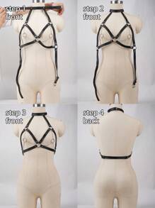 1PC Women PU Leather Chest Harness Belt With Chain Fashion Body Bondage Adjustable Suspenders Punk Goth Clothing For Underwear Nightclub Accessories