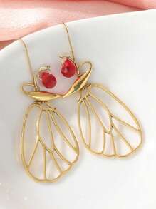 一对优雅复古虫翼蝴蝶吊坠耳环，精致的女士配饰，以及送给她的有趣珠宝礼物 - 金色 - 查看 5