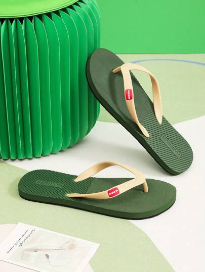 男士绿色 V 型人字拖，新款户外夏装，防滑，防臭，沙滩凉鞋