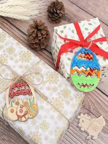 10Pcs Random Style Easter Wooden Eggs, DIY Graffiti Painted Wooden Pendant For Room, Party, Patio Decoration Crafts Free Lanyard