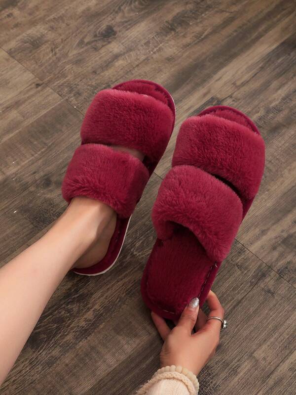 Fuzzy Open Toe Women's House Slippers, Cozy Lightweight Indoor Slippers For Year Round Wear, Fashionable For Women