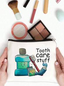 帆布化妆旅行包、拉链化妆袋、洗漱用品收纳袋、铅笔盒、女士手拿包，送给朋友、老师的完美礼物 - 彩色 - 查看 2