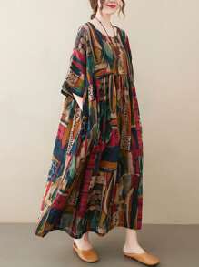 Damskie sukienki plus-size, topy, sukienki na co dzień, letnia sukienka z okrągłym dekoltem i luźnym nadrukiem na 2025 rok, swobodna, świąteczna, boho, plażowa sukienka, swobodny nadruk