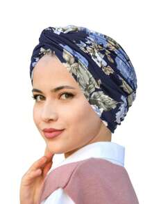 1pc Floral Print Beanie Hat For Women, Elastic Polyester Turban Cap With Twist Design, Fashionable Hair Protection Headwear For All Seasons, Travel & Daily Wear, Daily Wear Cap | Floral Print Hat | Polyester Cap - Multicolor - View 11