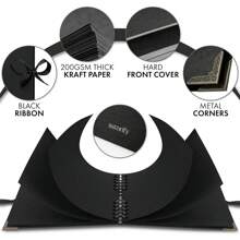 Small Scrapbook Album, 30 Sheets/60 Pages Black Blank Pages Scrapbook Album, Kraft Paper Album, Hardcover Scrapbook Album, Suitable For Birthday And Holiday Gifts, Crafts, Home DIY, Christmas, Thanksgiving - Black - View 4