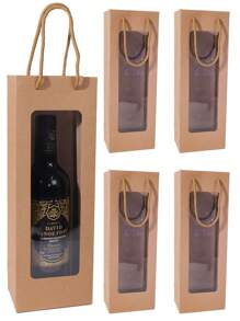 10pcs/1pc Brown Reusable Wine Bottle Gift Bags With Clear Window, Suitable For Wedding, Holiday, Birthday (Brown)
