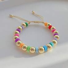 Pulsera de arcilla polimérica tejida al estilo bohemio con arcoíris, pulsera de cuentas de cobre chapado en oro de 18K, accesorio europeo y americano de primavera/verano - Multicolor - Ver 4