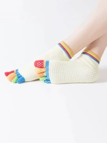 1 par de calcetines de yoga de dedo separado, con punta y talón abiertos, profesionales, con atmósfera difuminada para mujeres que practican yoga avanzado, calcetines de dedo altamente atractivos