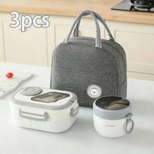 3 sztuki/zestaw przenośny zestaw toreb do noszenia w ręku torba termiczna + pudełko na lunch + kubek na owsiankę, przenośna składana torba termiczna z folii aluminiowej torba do noszenia w ręku z torbą termiczną PP i kubkiem na owsiankę, torba do noszenia w ręku dla ucznia z powrotem do szkoły, może przenosić jedzenie