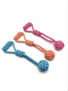 1 pieza Cómodo juguete para masticar para mascotas con diseño de cuerda tejida al azar, juguete de bola con cuerda anudada para tirar, juego de entrenamiento de "tira y afloja" para mascotas, color aleatorio enviado