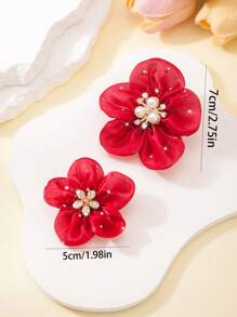 6 stuks/set meisjes kleurrijke camelia strass & parel haarspeldjes, schattige & modieuze studenten stijl haaraccessoires, geschikt voor terug naar school