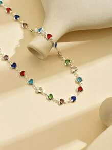 1pc Bohemian Style Random Color Glass Heart Pendant Long Necklace For Women, For Holiday, Party, Shopping - Silver - View 2