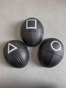 3Pcs Cartoon Survival Game Mask, Black Mesh, Triangle, Square, Circle, Suitable For Role-Playing, Soiree And Party, Ladies And Men