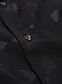 Men's Geometric Print Short Sleeve Shirt, Black, Fashion Summer Casual Business Versatile