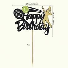 1/13 Piezas Decoraciones de Pastel de Cumpleaños de Tenis Letrero de Feliz Cumpleaños Decoración para Pastel de Jugador de Tenis con Raqueta y Pelota Suministros para Fiesta de Cumpleaños Temática Deportiva Decoración Brillante Negra - Multicolor - Ver 3