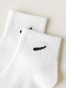 8 Pairs Mixed Solid Color&English Letter Design Children Socks, Striped Pattern Unisex Mid-Calf Socks, Suitable For Casual Daily Wear - Multicolor - View 2