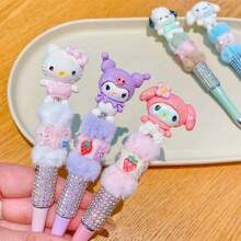 Sanrio Neutral Pen: Hello Kitty Cartoon Crystal Rhinestone Ball Pen, My Melody Cute Plush Sparkling Automatic Pencil, Kuromi Fantasy Anime Theme Rotary Pen, Pochacco 0.5mm Planner Pen, Cinnamoroll Kawaii Writing Pen, Rollerball Pens, School Stationery Essential