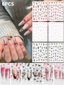 6 蝴蝶结指甲贴，情人节蝴蝶结粉色红色黑色指甲贴，黑色五款热销产品指甲贴花 - 彩色 - 查看 1