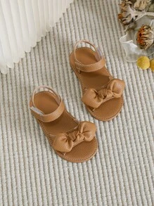 1 par de sandalias casuales con lazo decorativo para niñas, apropiadas para el verano - Marrón - Ver 1
