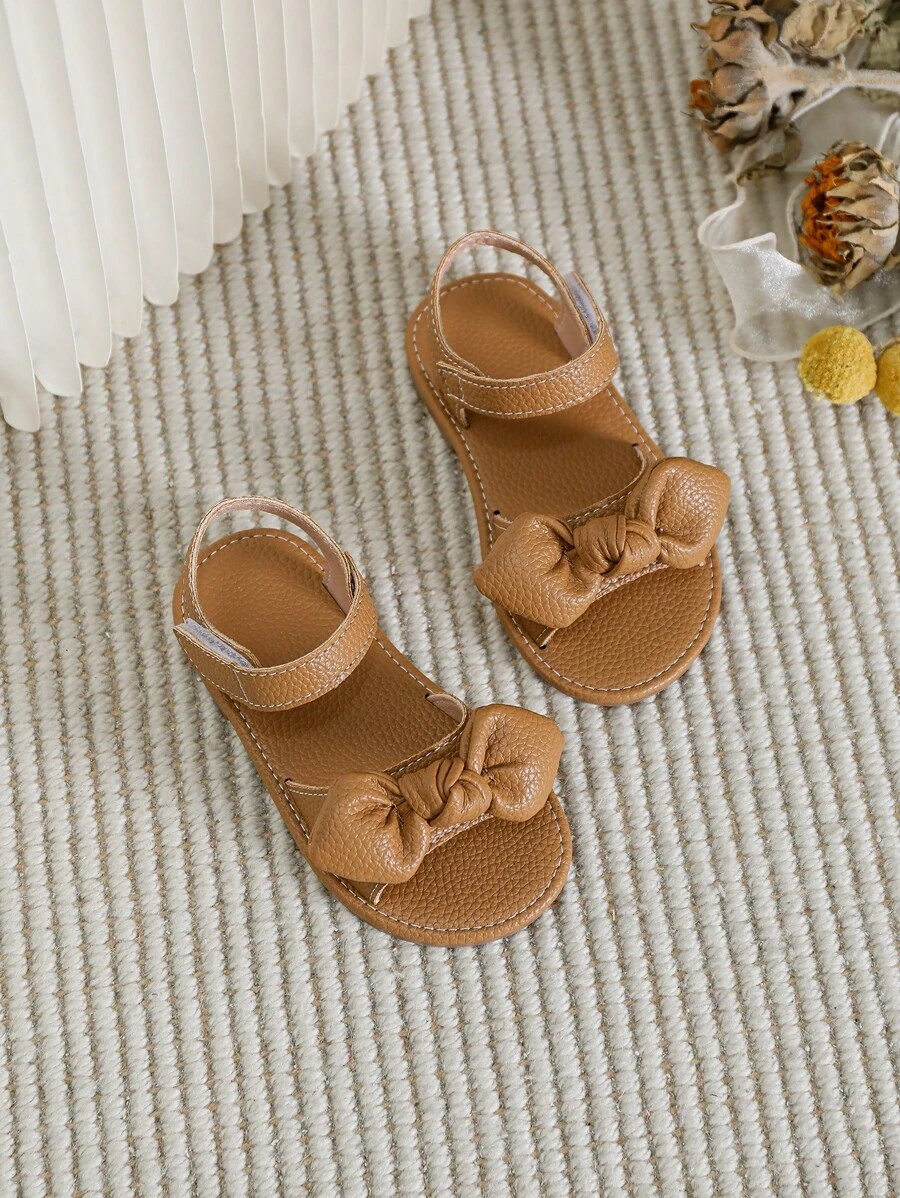 1 par de sandalias casuales con lazo decorativo para niñas, apropiadas para el verano - Marrón - Ver 1